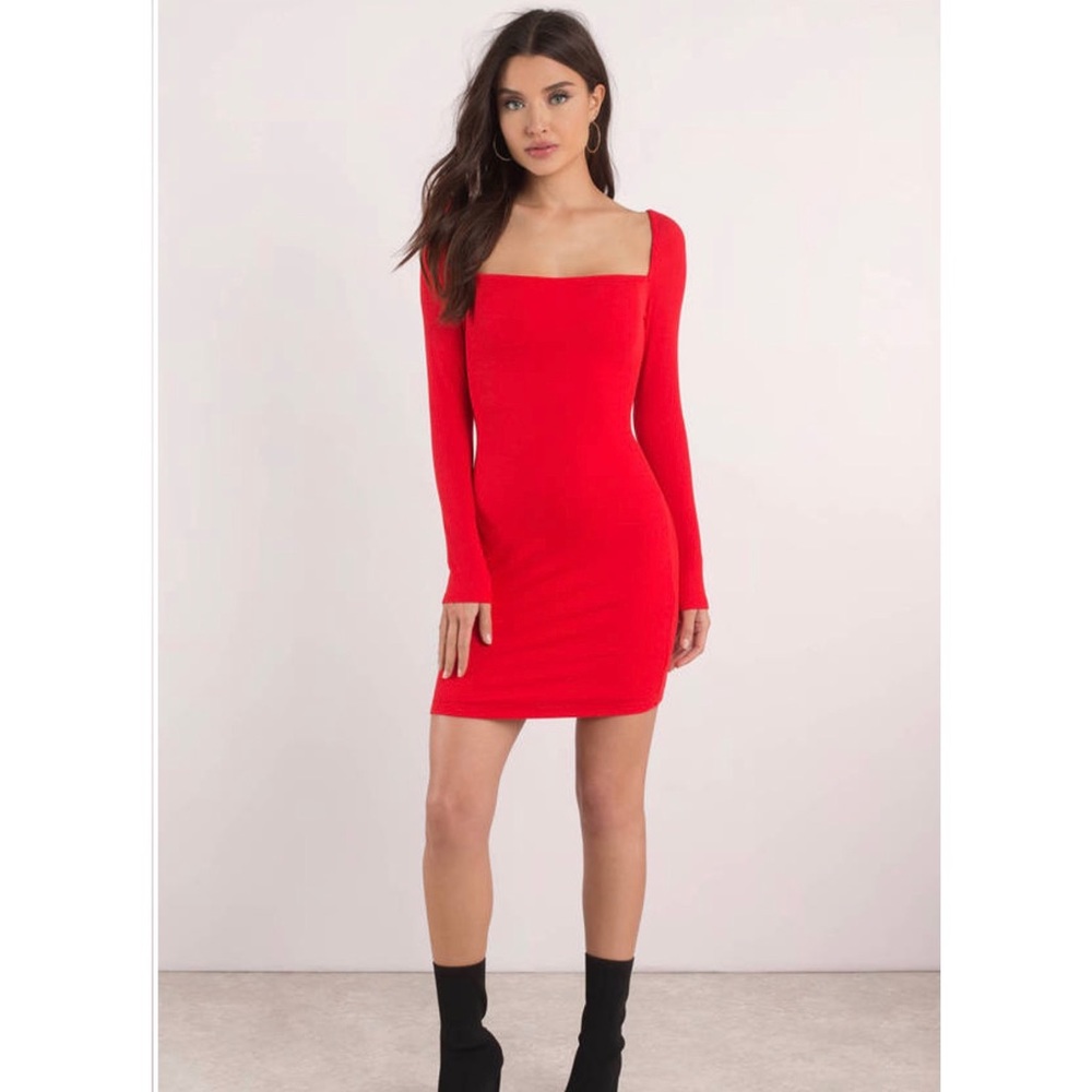 Tobi Bella Ribbed bodycon bright red mini dress